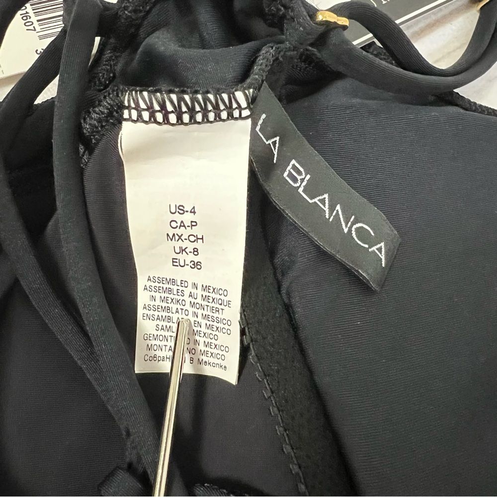 La Blanca Black Lace-Up One Piece Swimsuit NWT Size 4 Convertible Straps - Picture 6 of 8